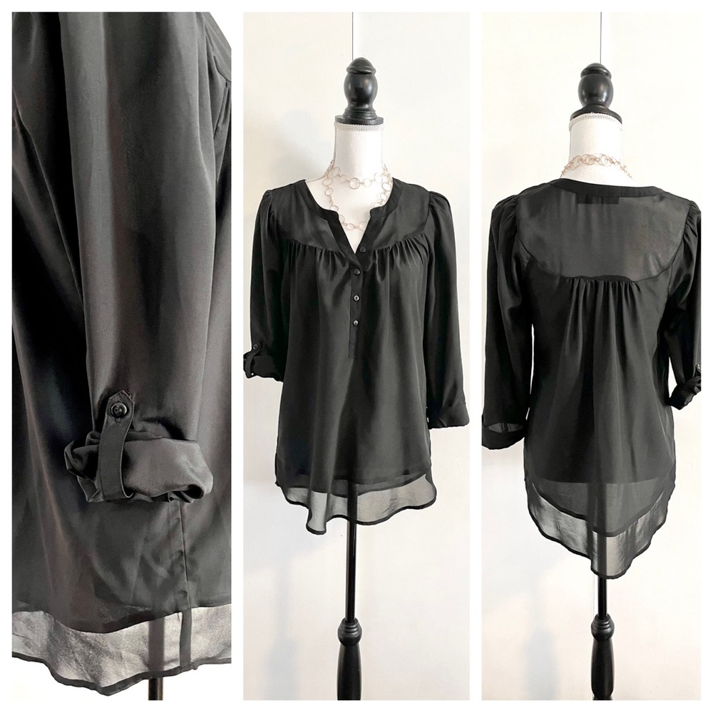 New Women’s The Limited Popover Placket Roll Tab Sleeve Tunic Blouse